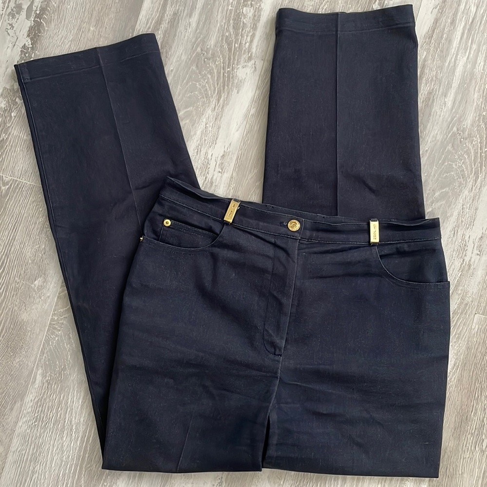 St. John High-Rise Jeans in Navy with Gold Hardware